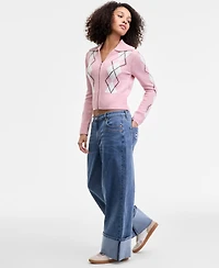 Madden Girl Juniors' High-Rise Cuffed Bow-Embroidery Jeans