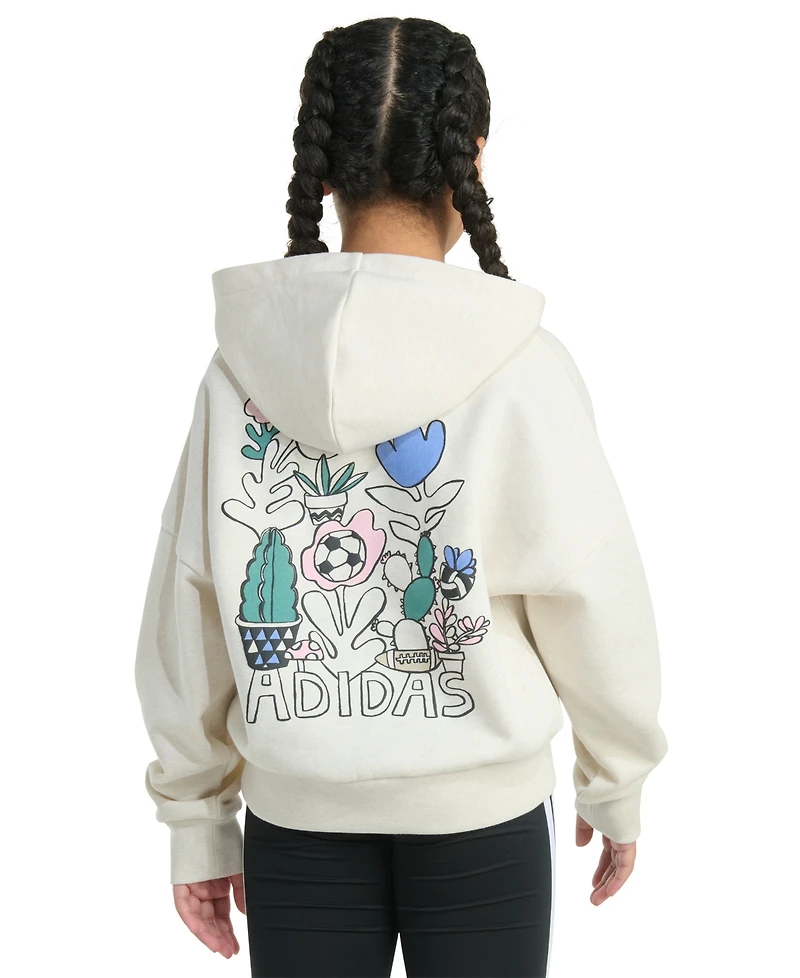 adidas Big Girls Long-Sleeve Heather Multi Graphic Fleece Pullover Hoodie