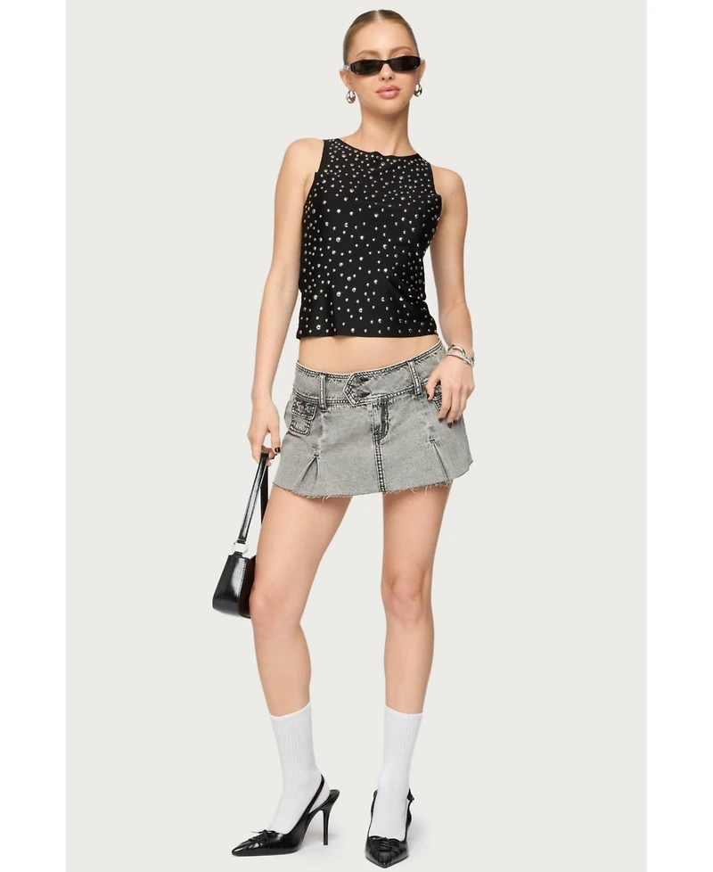Edikted Women's Vintage Washed Denim Mini Skort