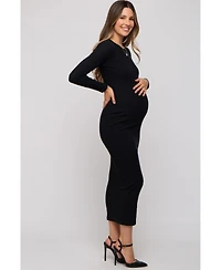 Pinkblush Maternity Black Ribbed Fitted Long Sleeve Midi Dress