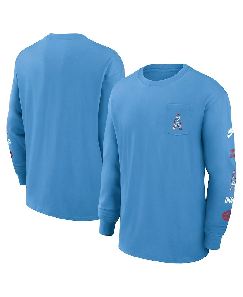 Nike Men's Light Blue Houston Oilers Rewind Heavy Max90 Pocket Long Sleeve T-Shirt