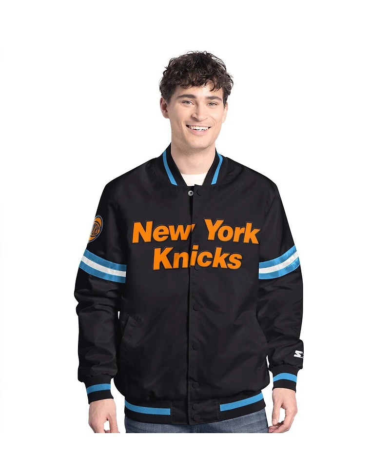 Starter Men's Black New York Knicks Scout Varsity Full-Snap Jacket