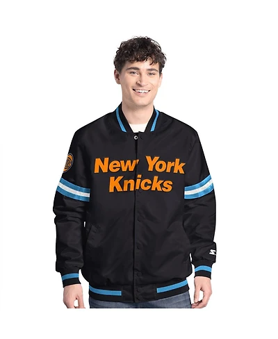 Starter Men's Black New York Knicks Scout Varsity Full-Snap Jacket