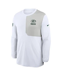 Nike Men's White Green Bay Packers Sideline Coach Uv Performance Long Sleeve T-Shirt