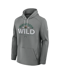 Fanatics Men's Gray Minnesota Wild 2025 Stanley Cup Playoffs Authentic Pro Rink Fly Fleece Pullover Hoodie