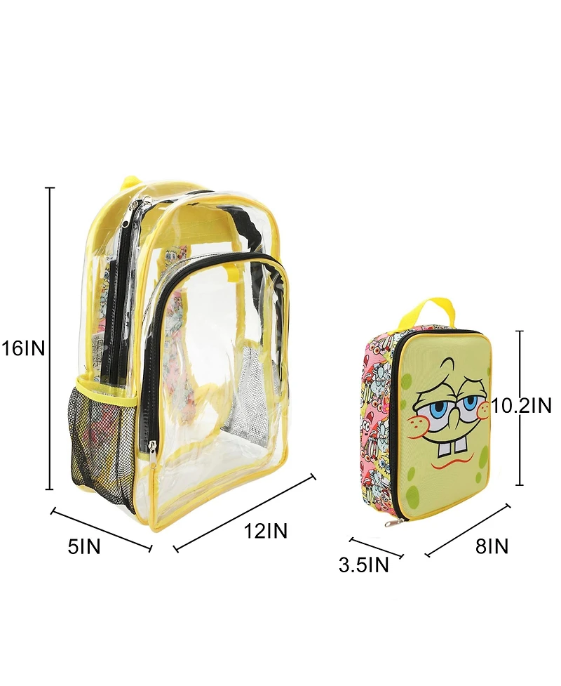 Spongebob Squarepants Character Print 16” Clear Backpack & Lunch Kit Value Set
