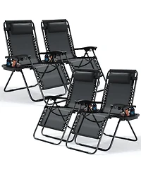 Outdoor Patio Zero Gravity Chairs Set of 4 - Reclining Lounge with Pillows & Cup Holders