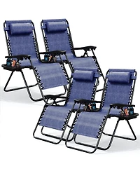 Outdoor Patio Zero Gravity Chairs Set of 4 - Reclining Lounge with Pillows & Cup Holders