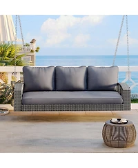 69" Pe Wicker 3-Person Porch Swing with Cushions