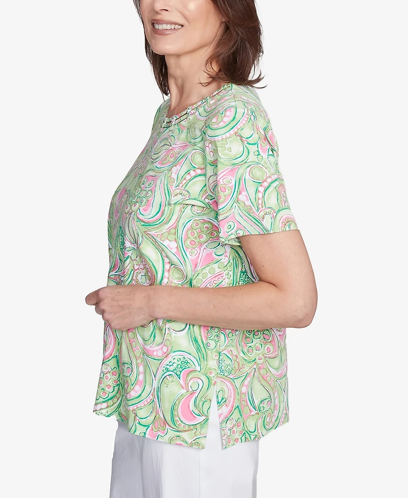 Alfred Dunner Petite Abstract Scroll Crew Neck Top