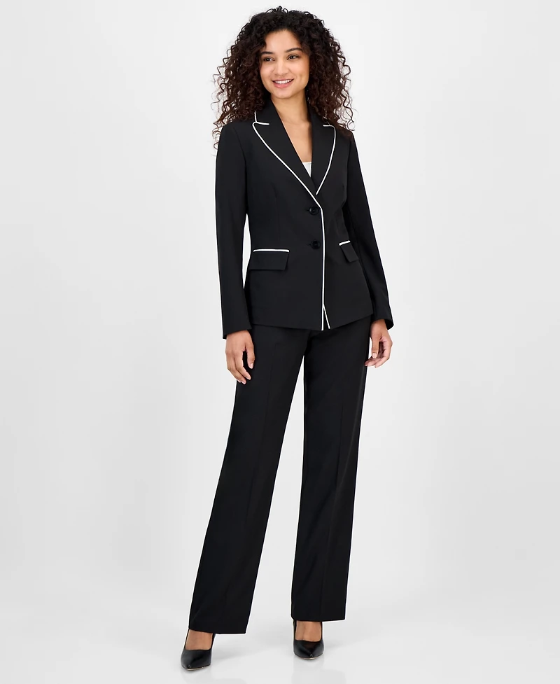 Le Suit Women's Piping-Trim Two-Button Pantsuit