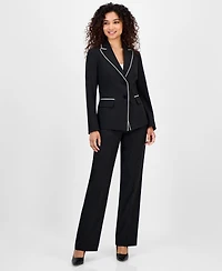 Le Suit Women's Piping-Trim Two-Button Pantsuit