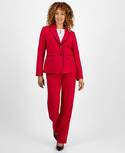 Le Suit Women's Piping-Trim Two-Button Pantsuit Set, Regular & Petite