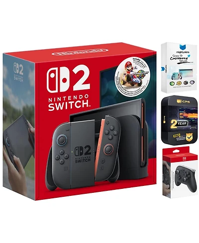 Nintendo Switch 2 Mario Kart World Bundle with Pro Controller, MightySkins Code and 2 Cps Year Extended Warranty