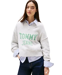 Tommy Jeans Women's Varsity V-Neck Long-Sleeve Logo Sweater