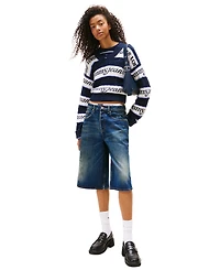 Tommy Jeans Women's V-Neck Stripe Logo Cotton Sweater
