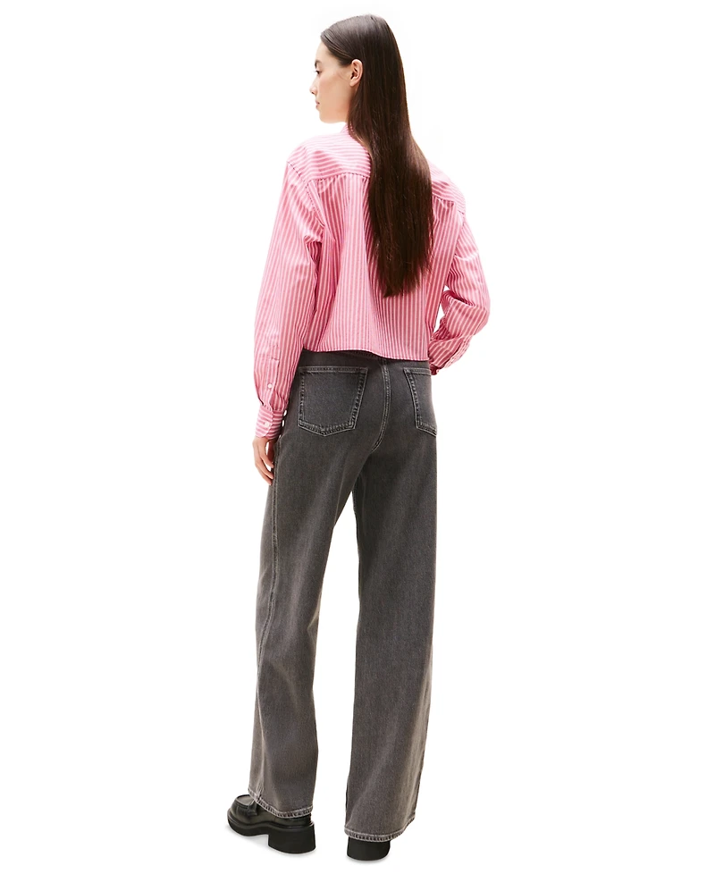 Tommy Jeans Women's Cotton Crop Button-Front Crest Shirt