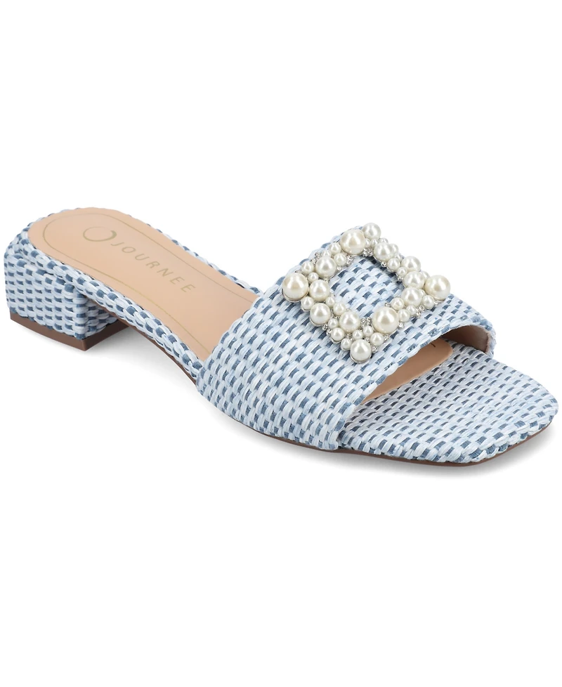 Journee Collection Women's Justina Ornamented Raffia Slide Sandals