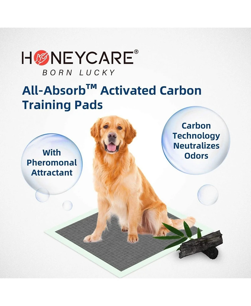 HoneyCare Carbon All-Absorb Puppy Training Pads Dog Potty Pads Absorb Eliminating Urine Odor, Jumbo-Size Charcoal Puppy Pad Xl 28x34 inch, 80ct