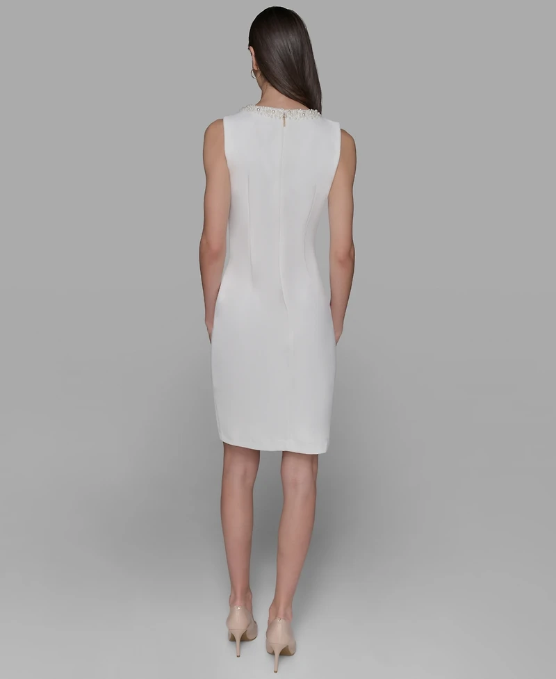 Karl Lagerfeld Paris Women's Scuba Crepe Faux-Pearl Sheath Dress