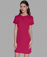 Karl Lagerfeld Paris Women's Scuba Crepe Short Sleeve Bow Detail A-line Dress