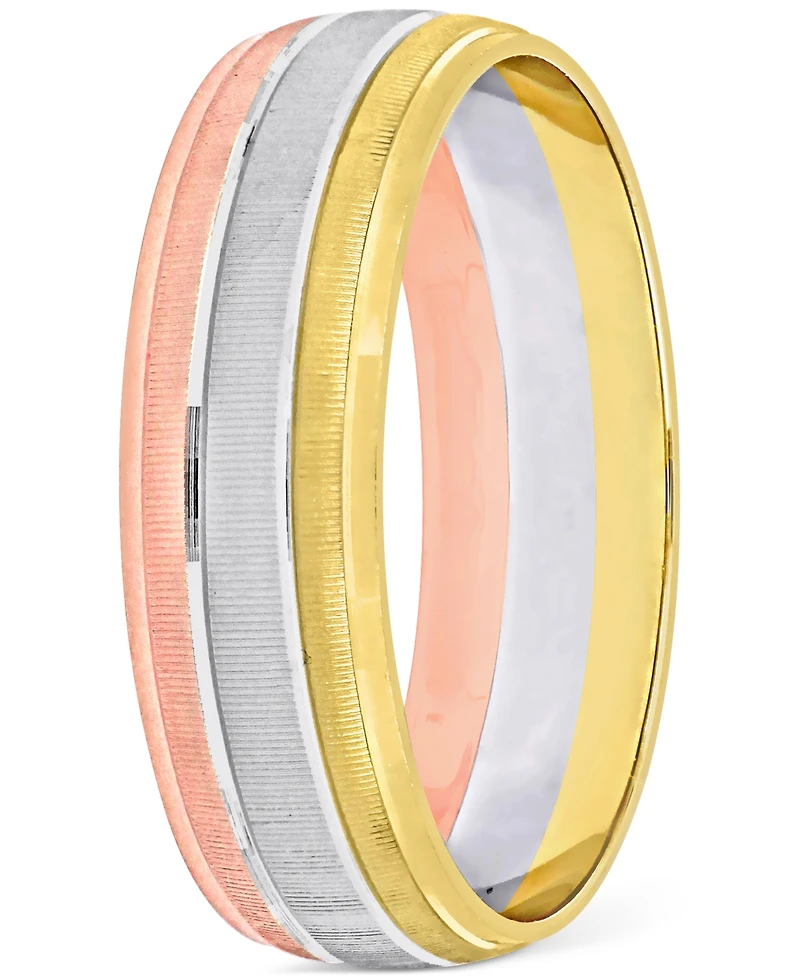 Triple Row Brush Textured Finish Wedding Band 14k Tricolor Gold