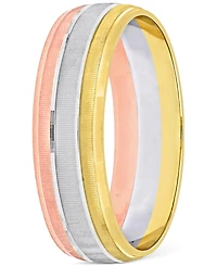 Triple Row Brush Textured Finish Wedding Band 14k Tricolor Gold