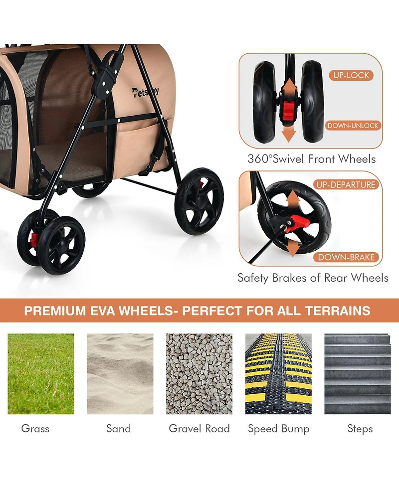 Gymax 4-in-1 Double Pet Stroller w/ Detachable Carrier Travel Carriage for Cats