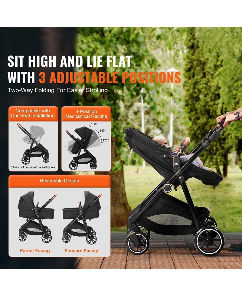 Slickblue Baby Stroller with Adjustable Backrest Footrest One-Click Fold Cup Holder and Carry Bag