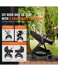 Slickblue Baby Stroller with Adjustable Backrest Footrest One-Click Fold Cup Holder and Carry Bag