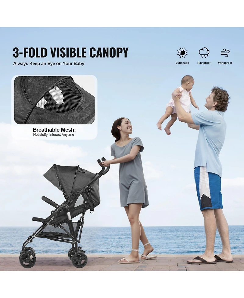 Slickblue Kids Lightweight Stroller Compact Easy Fold Adjustable Backrest Storage