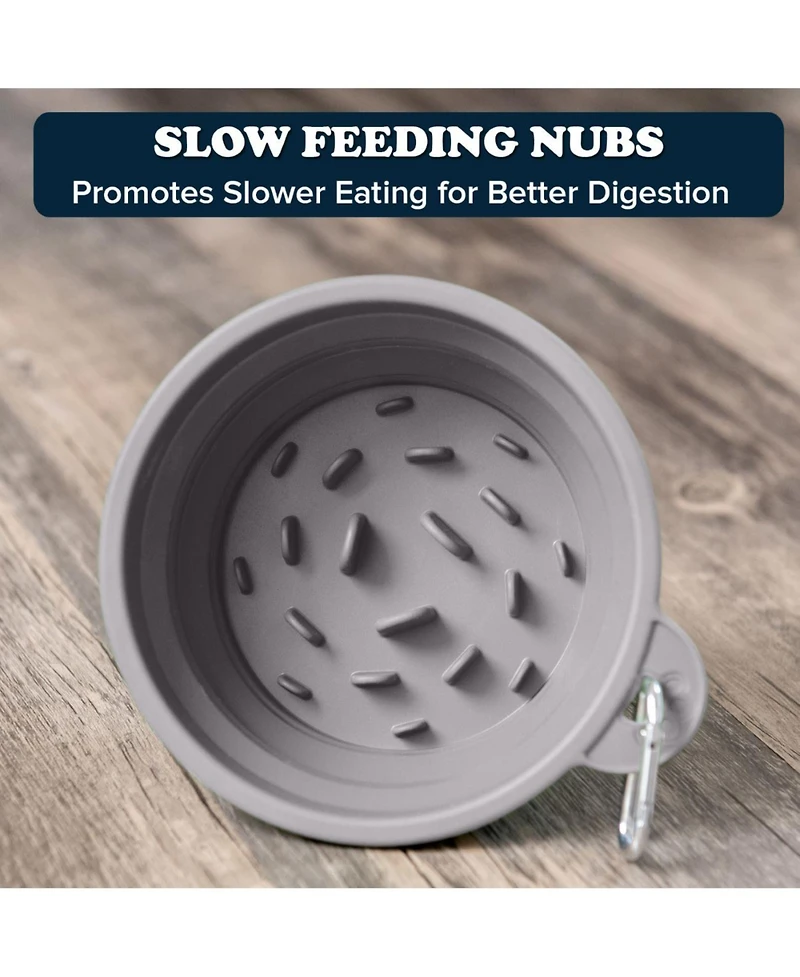 Slow-Feeder, Non-Skid, Bpa-Free Silicone Travel Dog Bowl