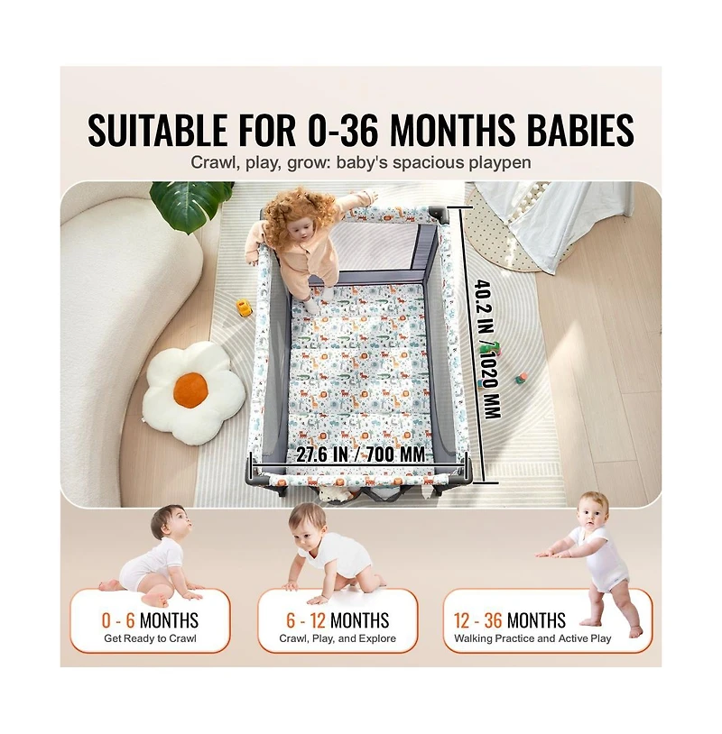 Slickblue Toddler Playpen Quick-Folding Portable Fence Play Yard & Wheels