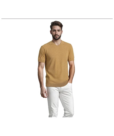 Scott Barber Vee Neck Knit Polo, Denim