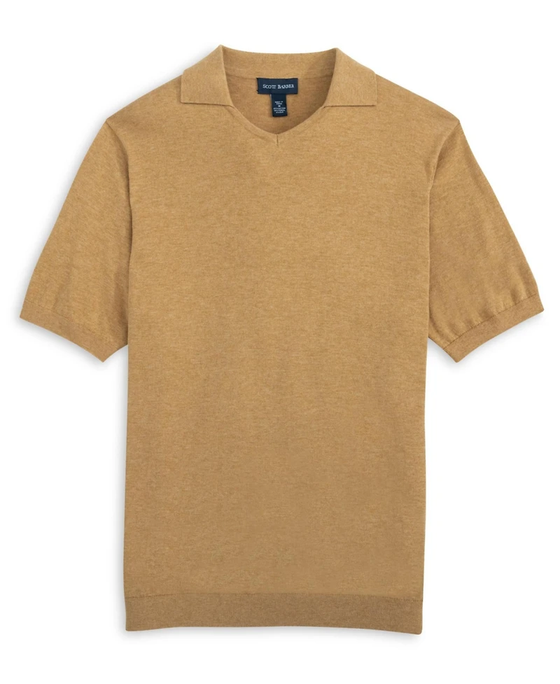 Scott Barber Vee Neck Knit Polo, Denim