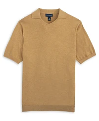 Scott Barber Vee Neck Knit Polo, Denim