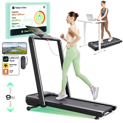 Urevo Smart Treadmill with 9% Auto Incline, Hiking and Running Walking Pad Treadmills for Home Office, Treadmill with Urevo App, Ai Powered Music Cour