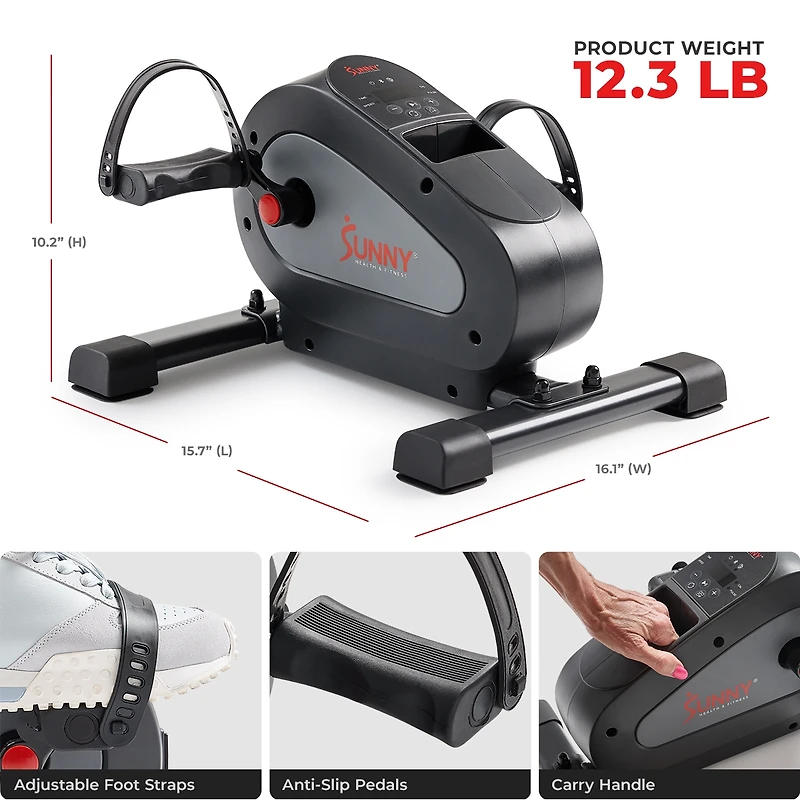 Sunny Health & Fitness Smart Motorized Mini Exercise Bike with 18 Speed Levels, Free SunnyFit App Bluetooth Link