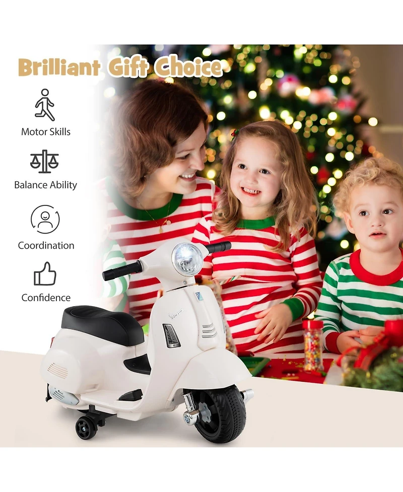 Licensed Vespa Kids Ride on Motorcycle with Led Headlight and Horn Sound