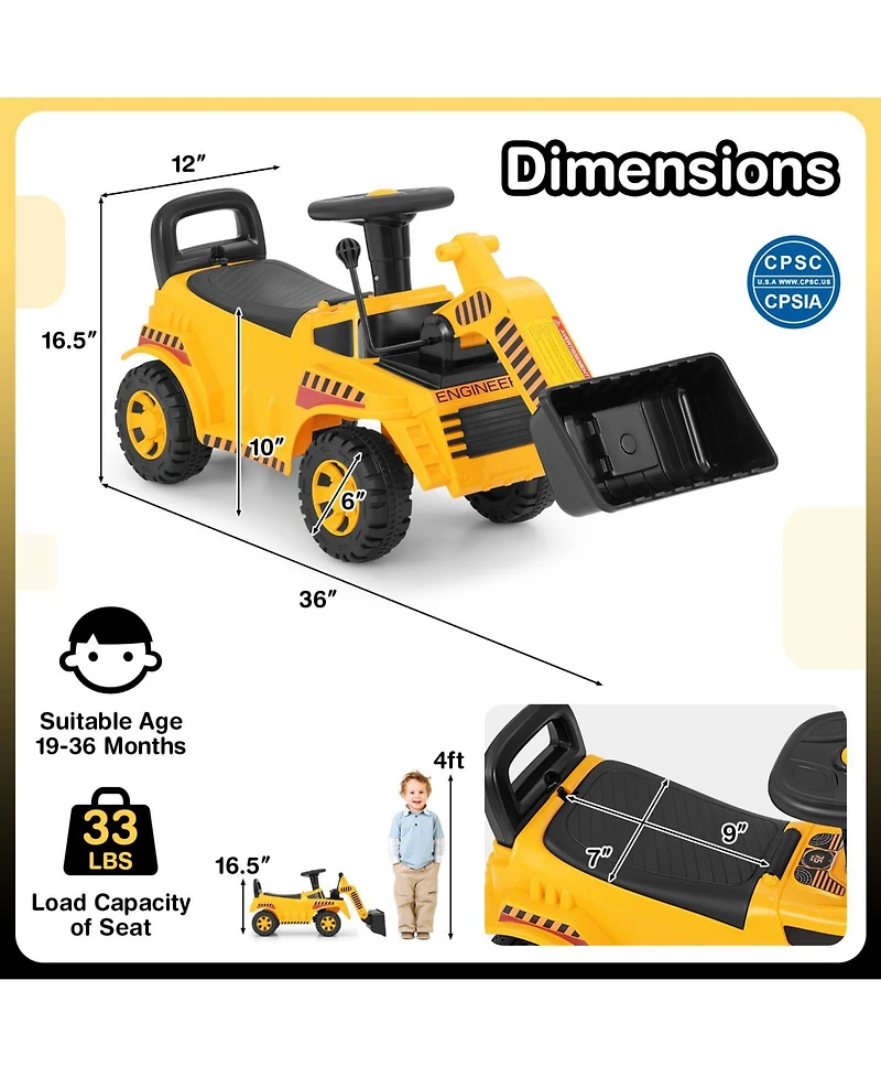 Ride on Bulldozer Excavator Digger Toy with Adjustable Bucket