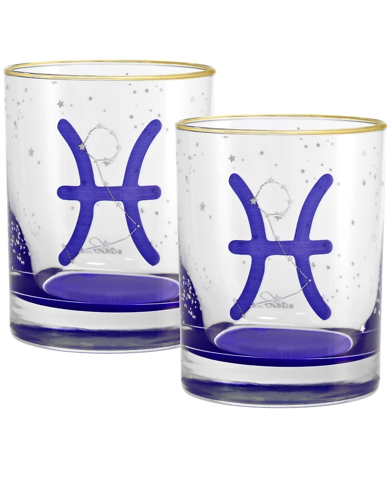 Culver Pisces Zodiac Double Old-Fashioned Glass, Set of 2