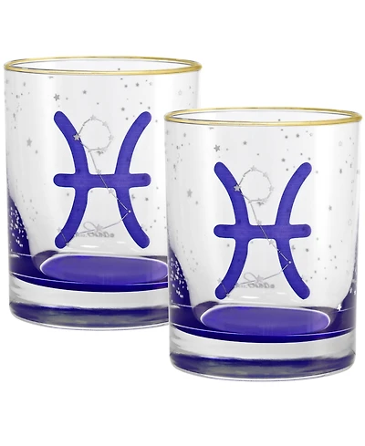 Culver Pisces Zodiac Double Old-Fashioned Glass, Set of 2