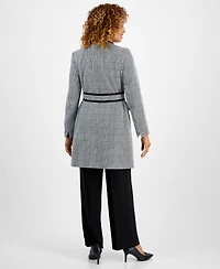 Le Suit Women's Framed Plaid Belted Wide-Leg Pantsuit