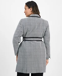 Le Suit Plus Framed Plaid Belted Wide-Leg Pantsuit