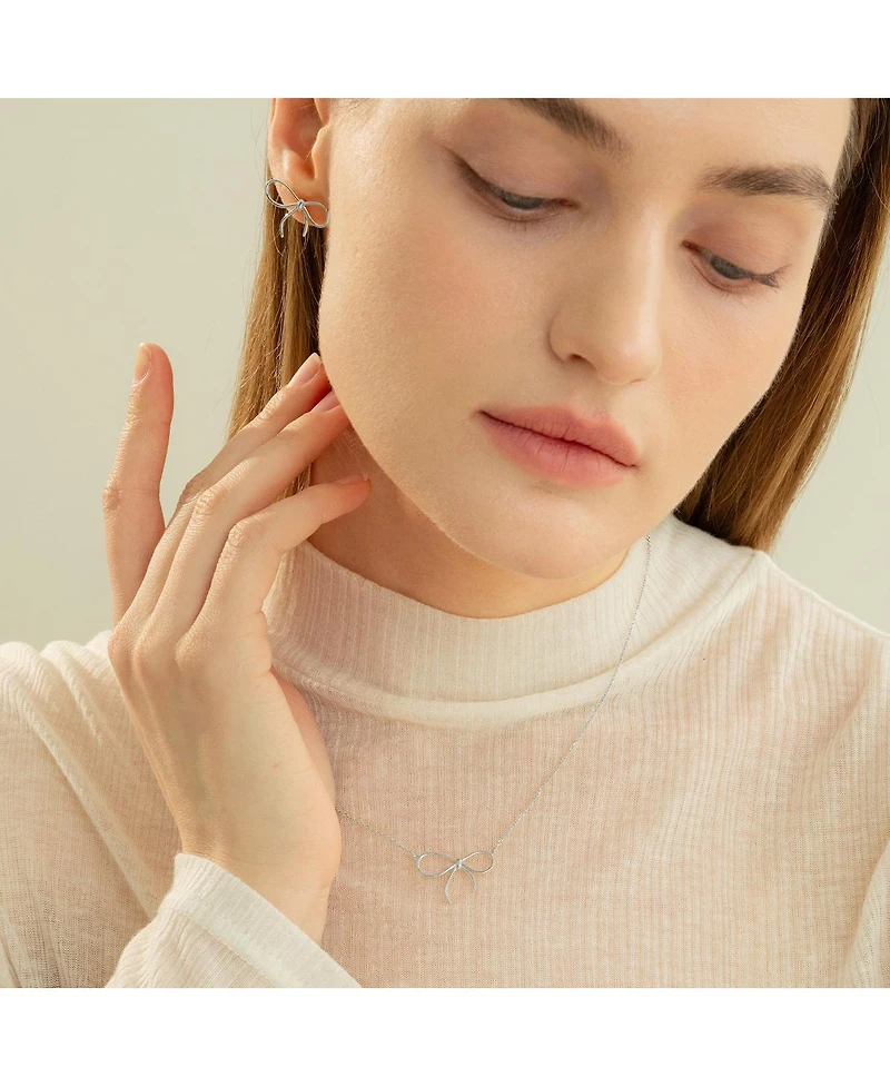 Sterling Silver 18k Gold Plated Colette Chic Ribbon Stud Earrings