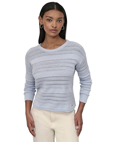 Dkny Jeans Petite Crewneck Open-Stitch Cotton Sweater