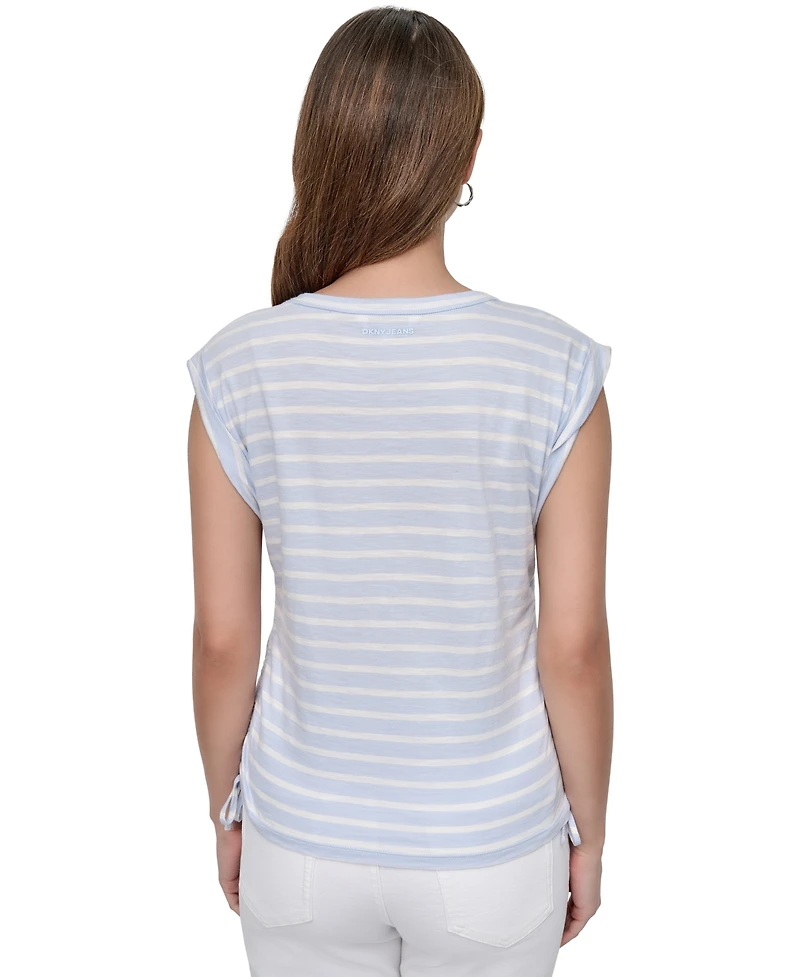 Dkny Jeans Petite Cotton Ruched Side-Tie Sleeveless Tee