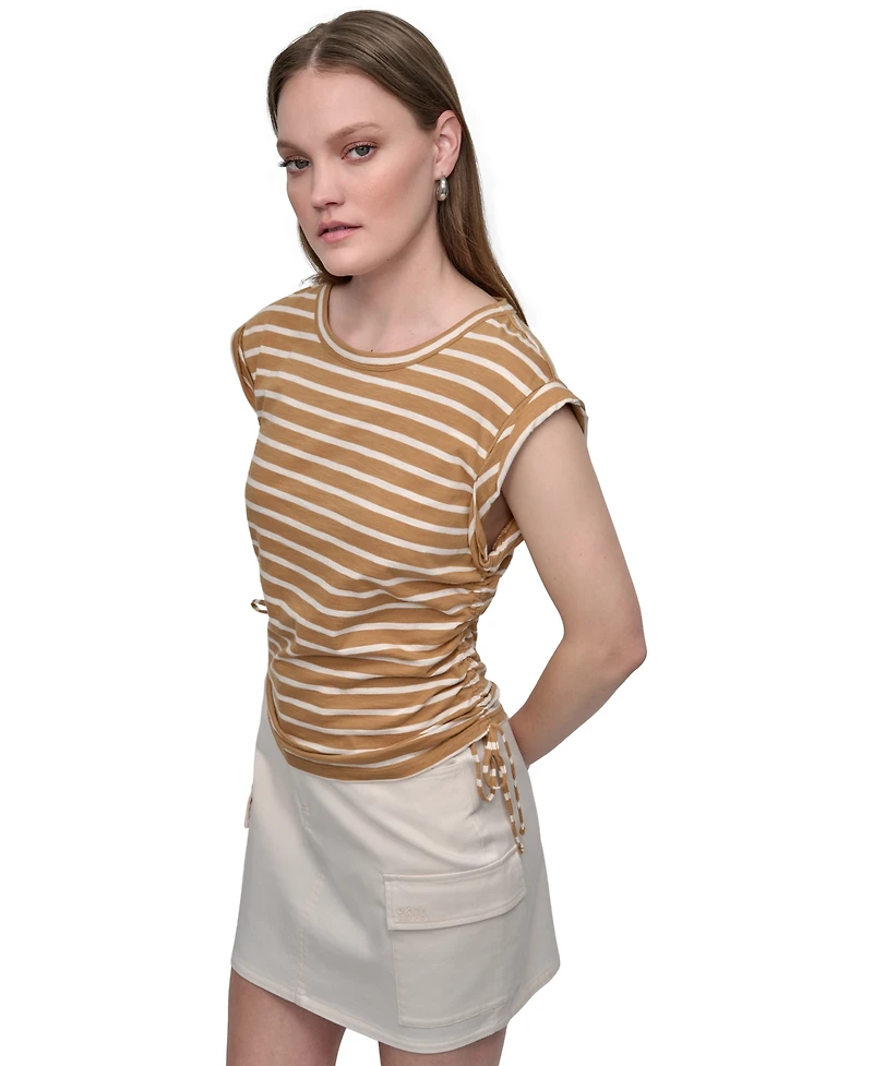 Dkny Jeans Petite Cotton Ruched Side-Tie Sleeveless Tee
