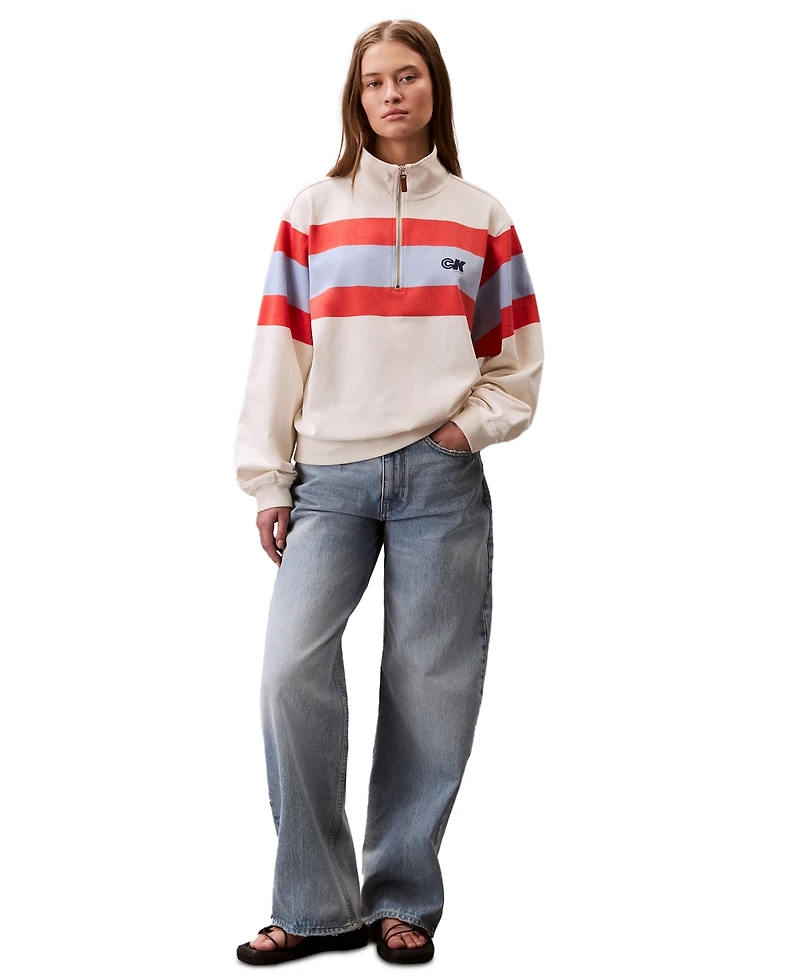 Calvin Klein Jeans Women's Rugby Stripe Half-Zip Sweatshirt