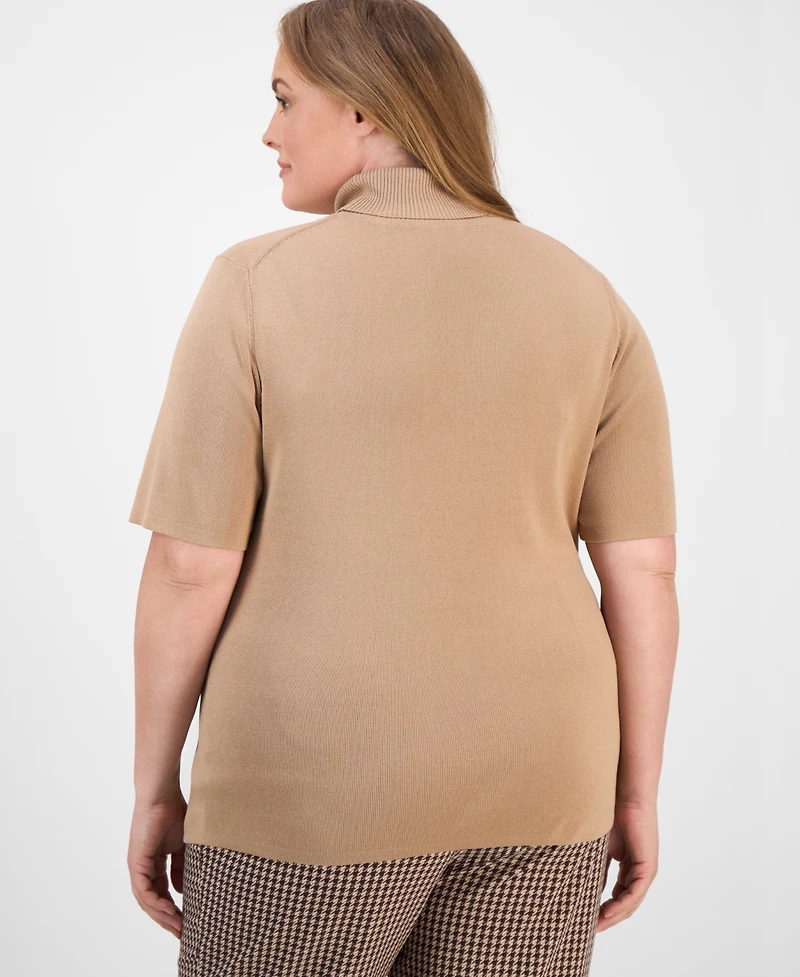 Anne Klein Plus Short-Sleeve Turtleneck Top